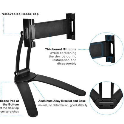 2-in-1 Desktop Aluminum Alloy Tablet Stand 360-degree Rotating Wall Mount Phone Holder for 4-12.9 inch Devices