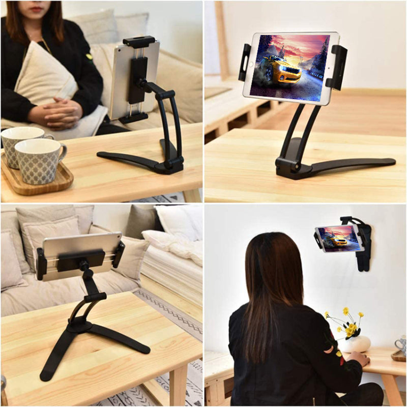 2-in-1 Desktop Aluminum Alloy Tablet Stand 360-degree Rotating Wall Mount Phone Holder for 4-12.9 inch Devices