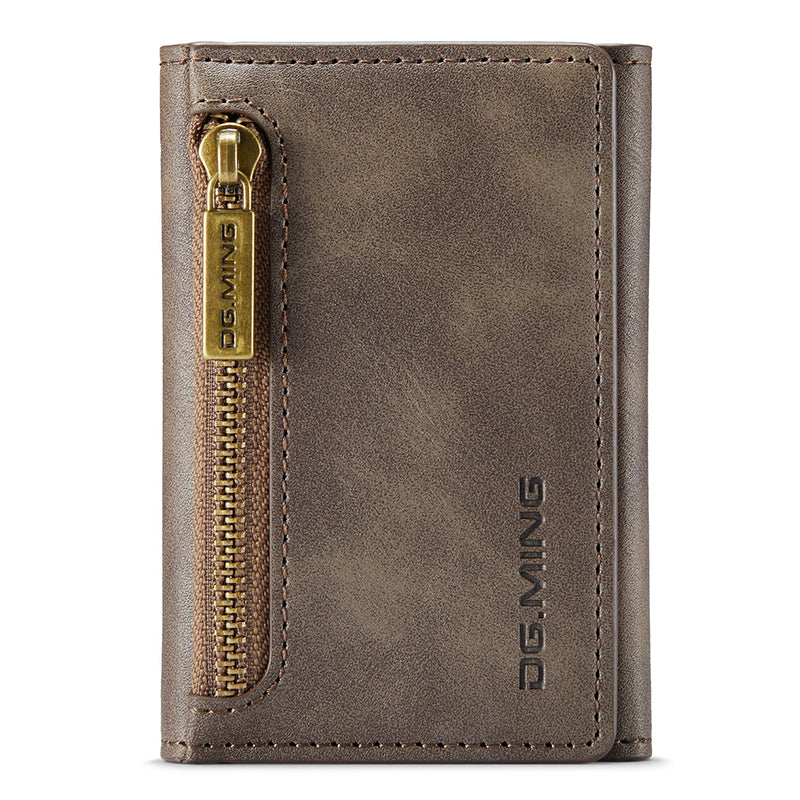 DG.MING M5 Series RFID Blocking Wallet with Zippered Pouch Multi-Layer Card Holder Coin Purse Bag