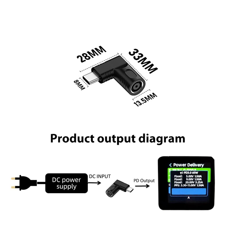 DC 5.5x2.1mm to Type C PD 65W Power Connector Laptop Mini Converter Charging Plug Adapter
