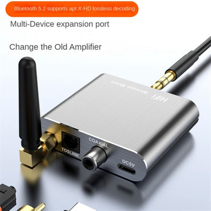 D300 3.5mm AUX Optical Fiber Coaxial Bluetooth 5.2 Music Receiver Aluminum Alloy HiFi Audio Adapter