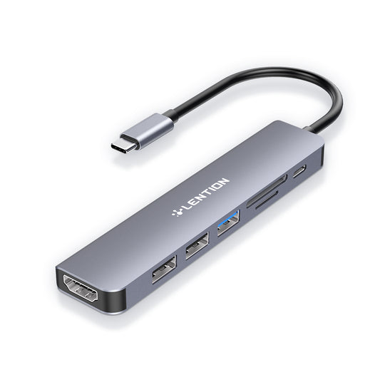 LENTION CE18HCR Cloud Ala Series Portable USB Hub Adapter Type-C Docking Station with USB+HD 4K / 30Hz+SD / TF+PD 100W