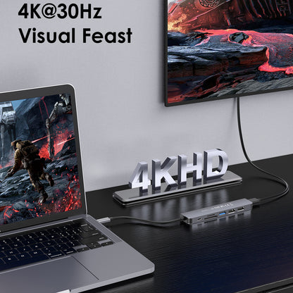 LENTION CE18HCR Cloud Ala Series Portable USB Hub Adapter Type-C Docking Station with USB+HD 4K / 30Hz+SD / TF+PD 100W