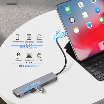 LENTION CE18HCR Cloud Ala Series Portable USB Hub Adapter Type-C Docking Station with USB+HD 4K / 30Hz+SD / TF+PD 100W