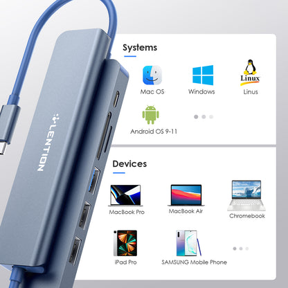 LENTION CE18HCR Cloud Ala Series Portable USB Hub Adapter Type-C Docking Station with USB+HD 4K / 30Hz+SD / TF+PD 100W