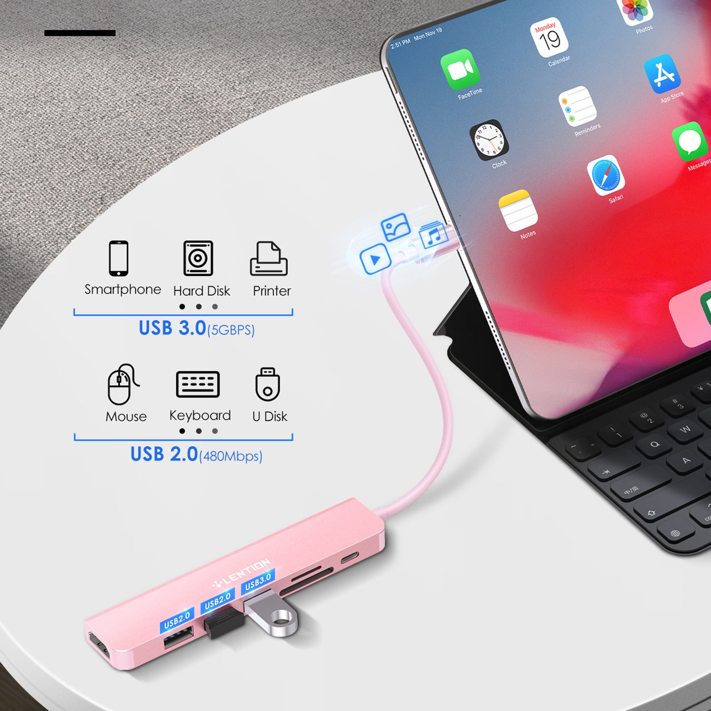 LENTION CE18HCR Cloud Ala Series Portable USB Hub Adapter Type-C Docking Station with USB+HD 4K / 30Hz+SD / TF+PD 100W