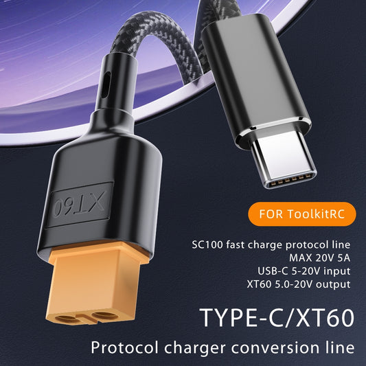 100CM USB-C to XT60 Adapter Cable Type-C to XT60 Charging Cord Supports PD 100W 20V / 5A Fast Charge