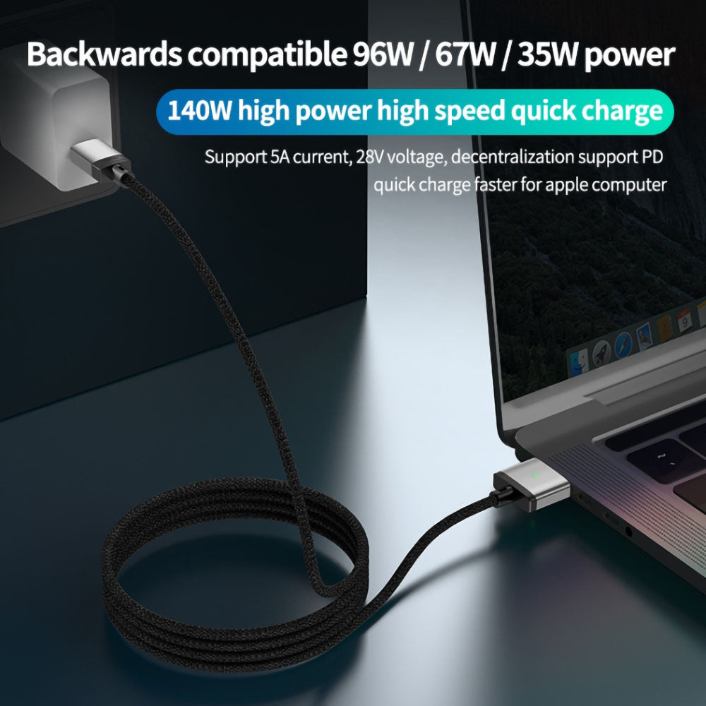 2m PD 140W Compatible with MagSafe 3 Nylon Braided USB-C to Magnetic Charging Cable for MacBook