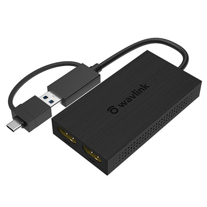 WAVLINK UG7602HC Portable USB3.0 / USB-C to Dual HD Display Adapter 4K Expansion Graphics Card Sync Screen Expander