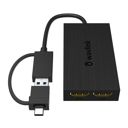 WAVLINK UG7602HC Portable USB3.0 / USB-C to Dual HD Display Adapter 4K Expansion Graphics Card Sync Screen Expander