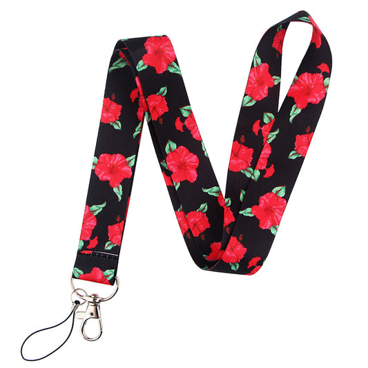 Flower Pattern Phone Lanyard Nylon Strap Keychain ID Holder Keyring for Phones Bags Keys