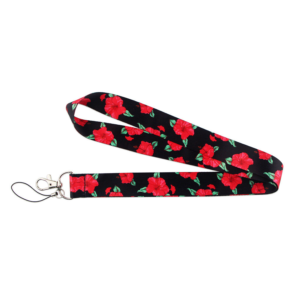 Flower Pattern Phone Lanyard Nylon Strap Keychain ID Holder Keyring for Phones Bags Keys