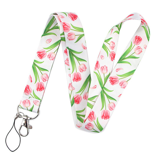 Flower Pattern Phone Lanyard Nylon Strap Keychain ID Holder Keyring for Phones Bags Keys