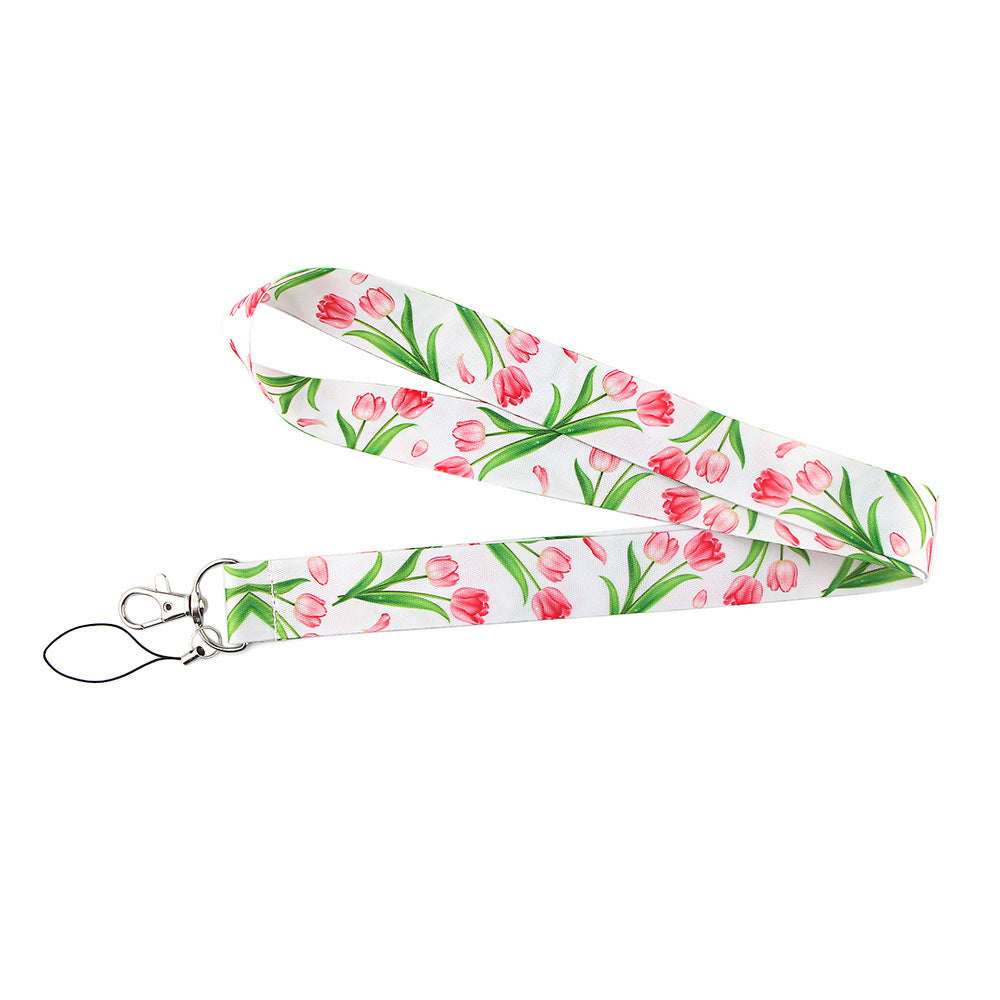 Flower Pattern Phone Lanyard Nylon Strap Keychain ID Holder Keyring for Phones Bags Keys
