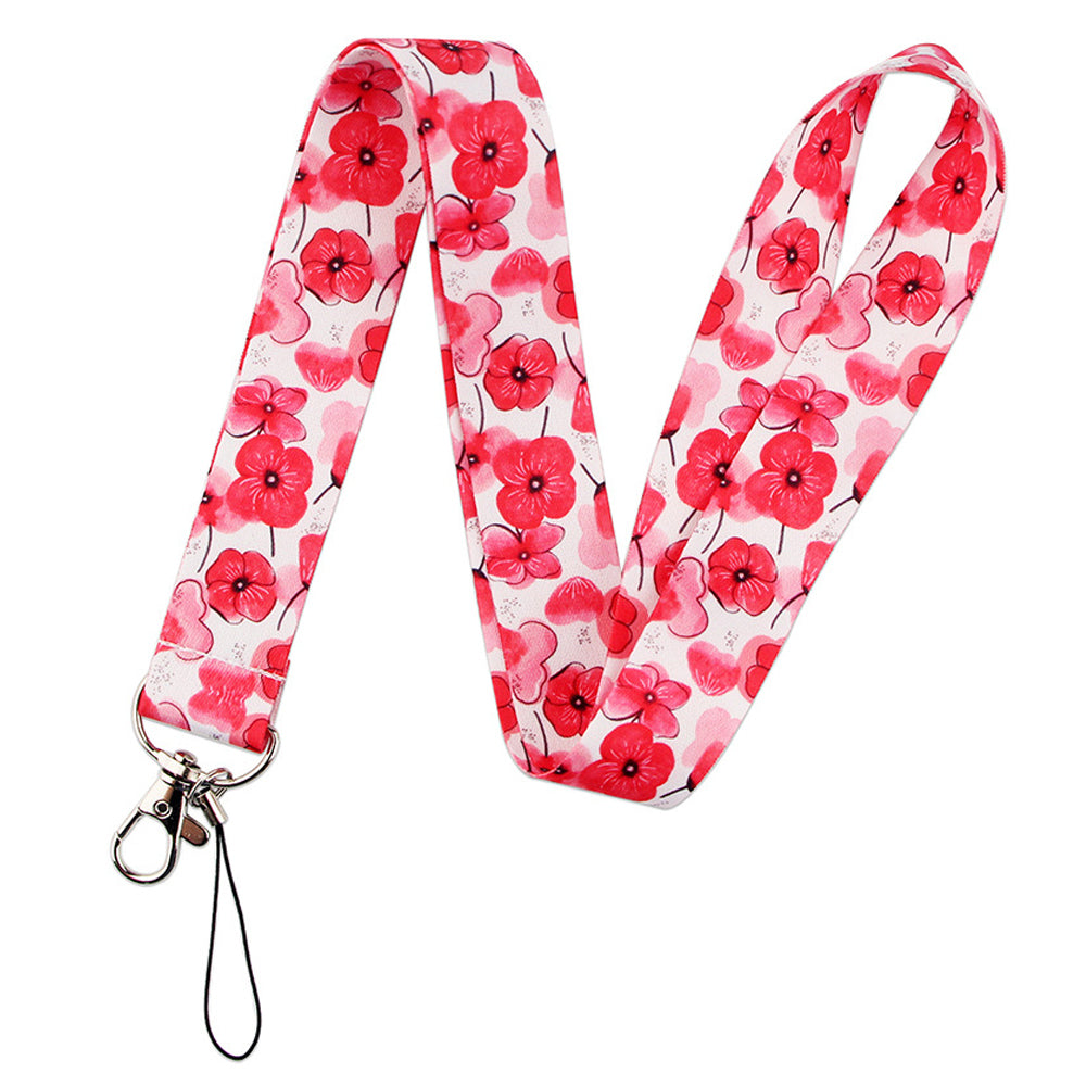 Flower Pattern Phone Lanyard Nylon Strap Keychain ID Holder Keyring for Phones Bags Keys
