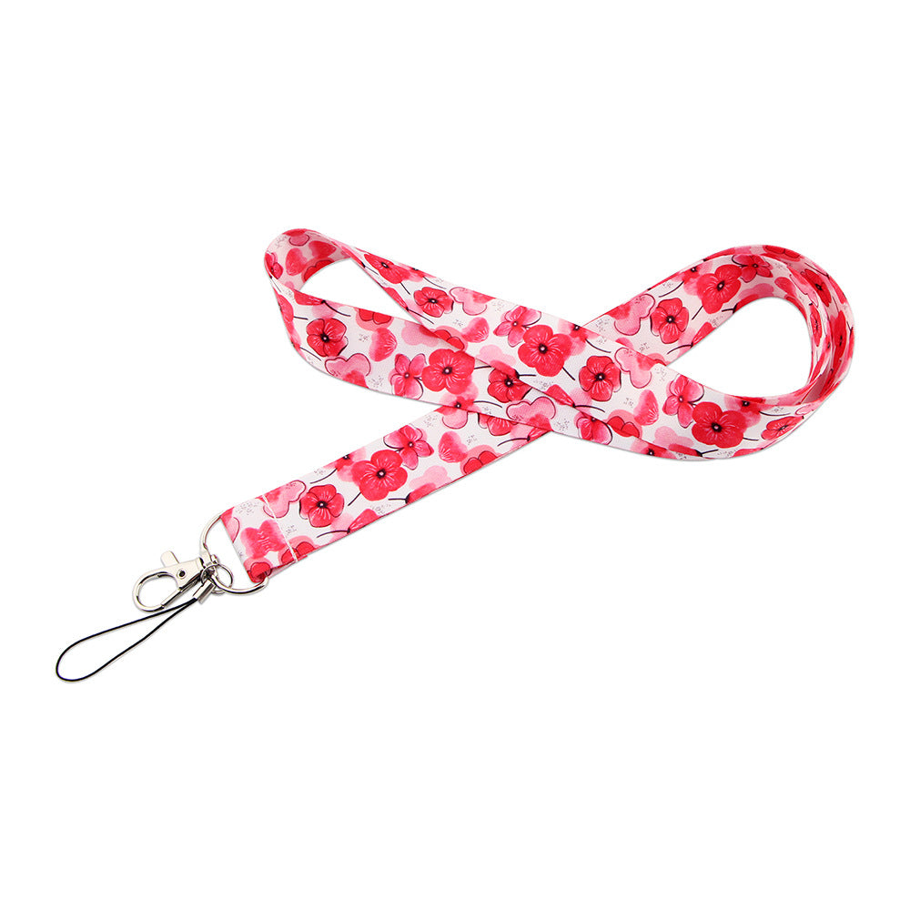 Flower Pattern Phone Lanyard Nylon Strap Keychain ID Holder Keyring for Phones Bags Keys