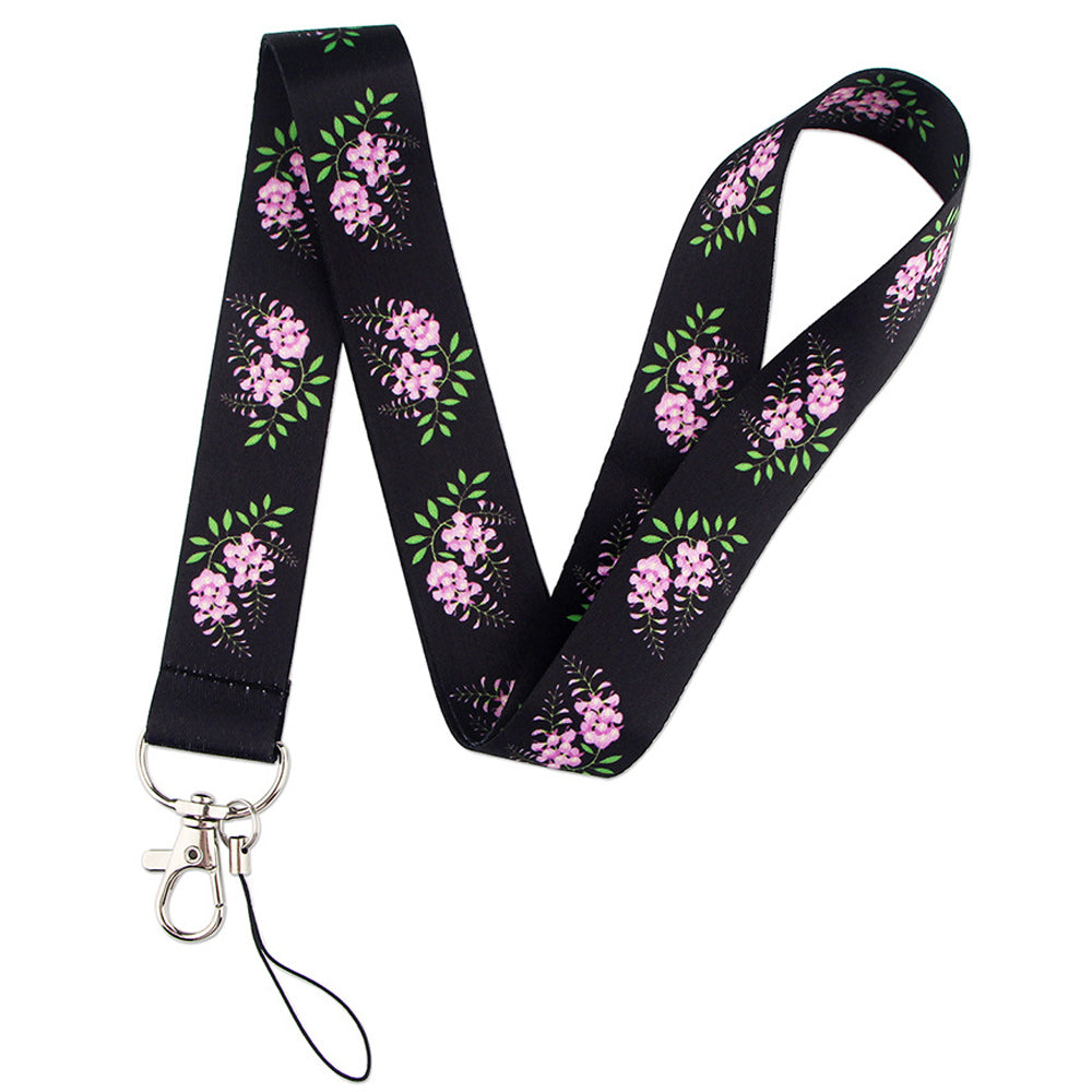 Flower Pattern Phone Lanyard Nylon Strap Keychain ID Holder Keyring for Phones Bags Keys
