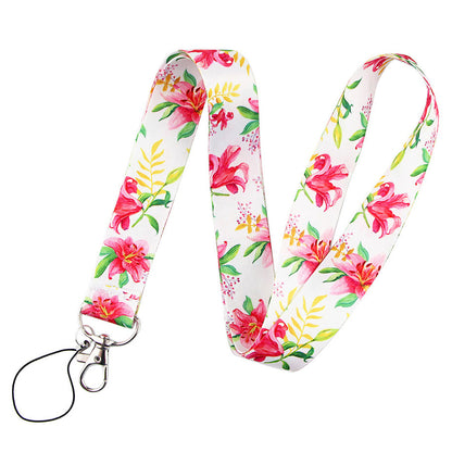 Flower Pattern Phone Lanyard Nylon Strap Keychain ID Holder Keyring for Phones Bags Keys