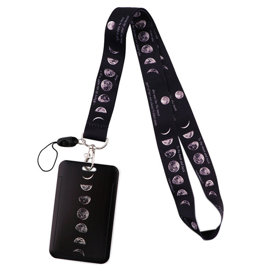 Phone Lanyard with Badge Holder Moon Planet Astronauts Keychain Neck Lanyard Strap ID Holder
