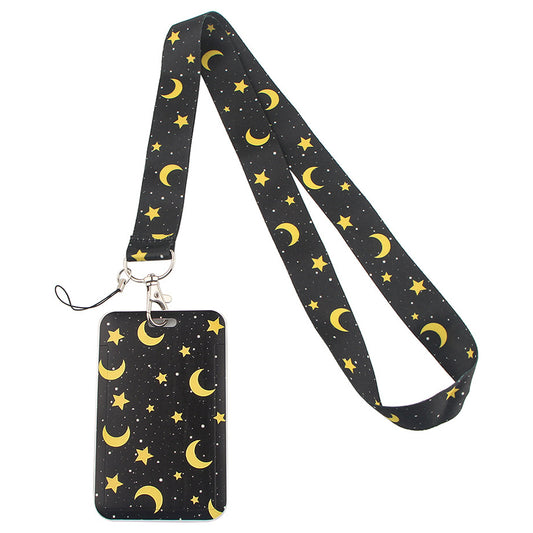 Phone Lanyard with Badge Holder Moon Planet Astronauts Keychain Neck Lanyard Strap ID Holder