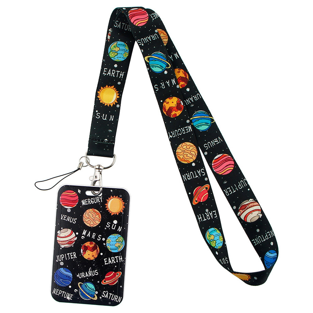 Phone Lanyard with Badge Holder Moon Planet Astronauts Keychain Neck Lanyard Strap ID Holder