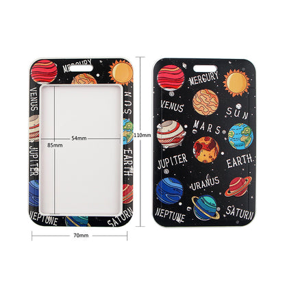 Phone Lanyard with Badge Holder Moon Planet Astronauts Keychain Neck Lanyard Strap ID Holder