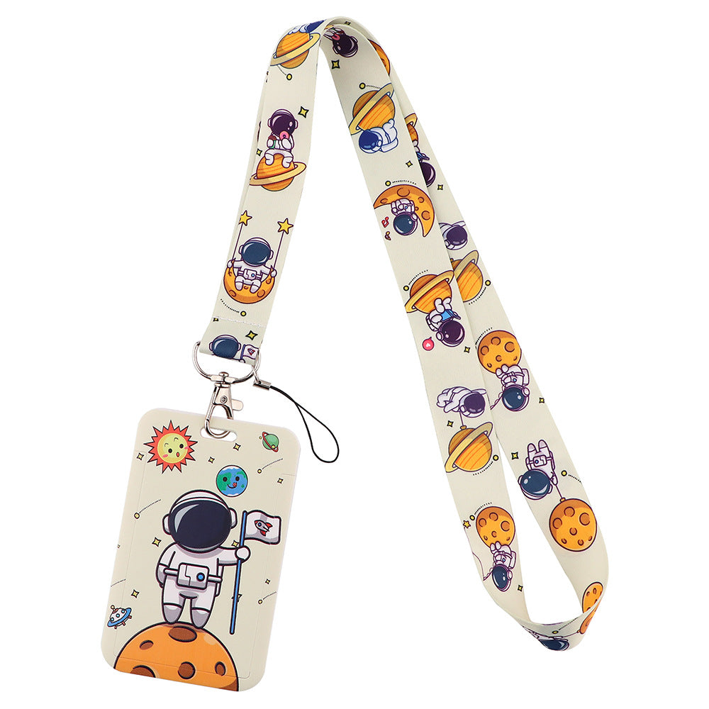 Phone Lanyard with Badge Holder Moon Planet Astronauts Keychain Neck Lanyard Strap ID Holder