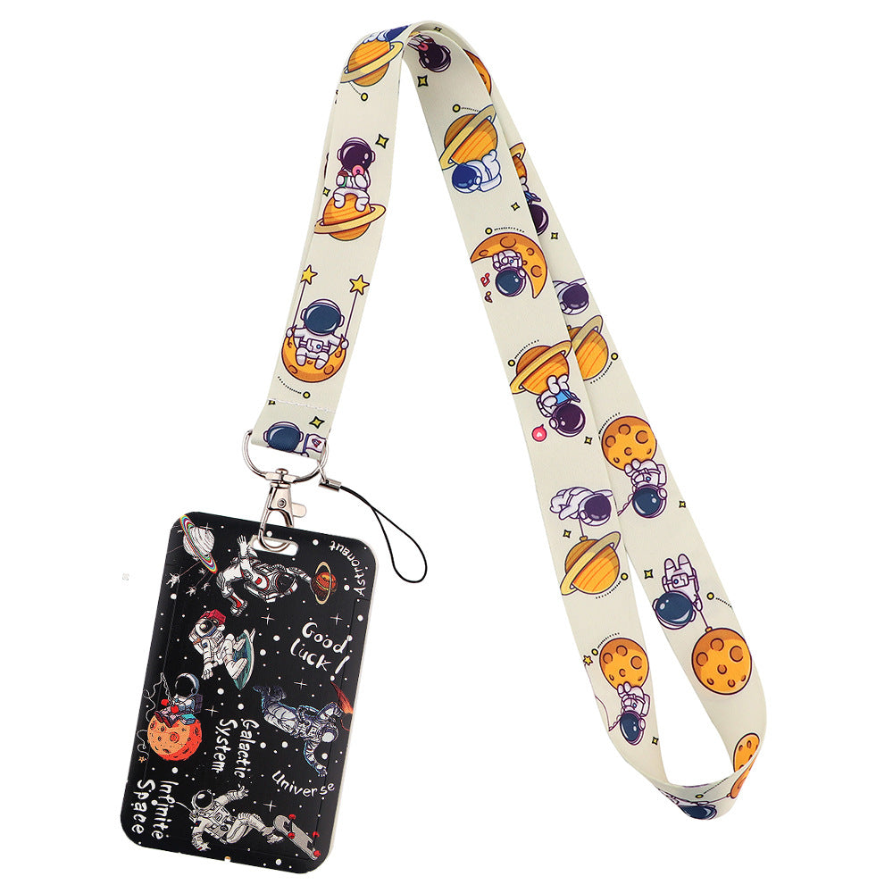 Phone Lanyard with Badge Holder Moon Planet Astronauts Keychain Neck Lanyard Strap ID Holder