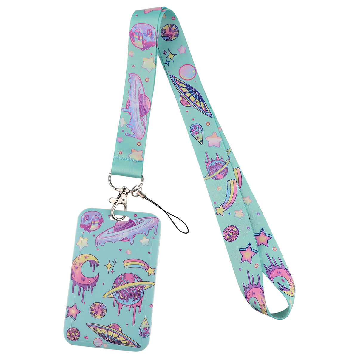 Phone Lanyard with Badge Holder Moon Planet Astronauts Keychain Neck Lanyard Strap ID Holder