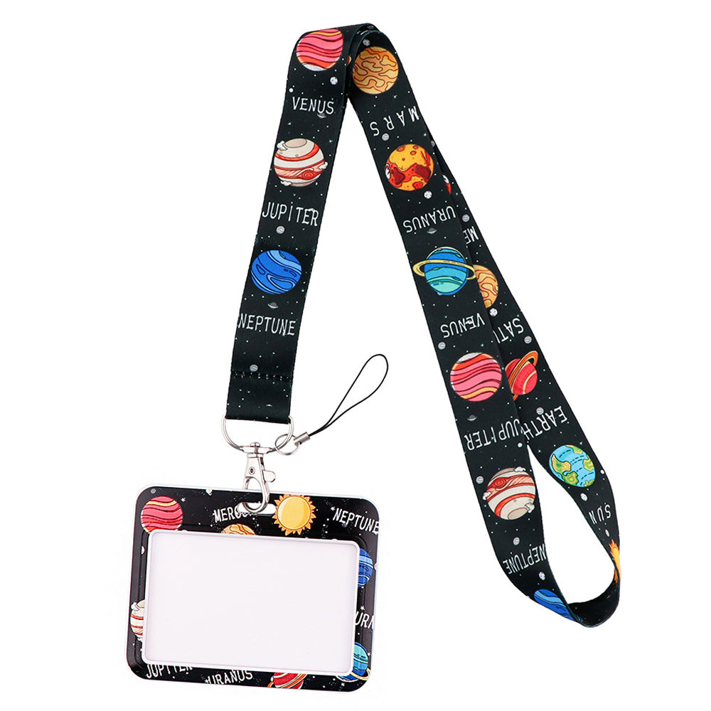Phone Lanyard with Badge Holder Moon Planet Astronauts Keychain Neck Lanyard Strap ID Holder