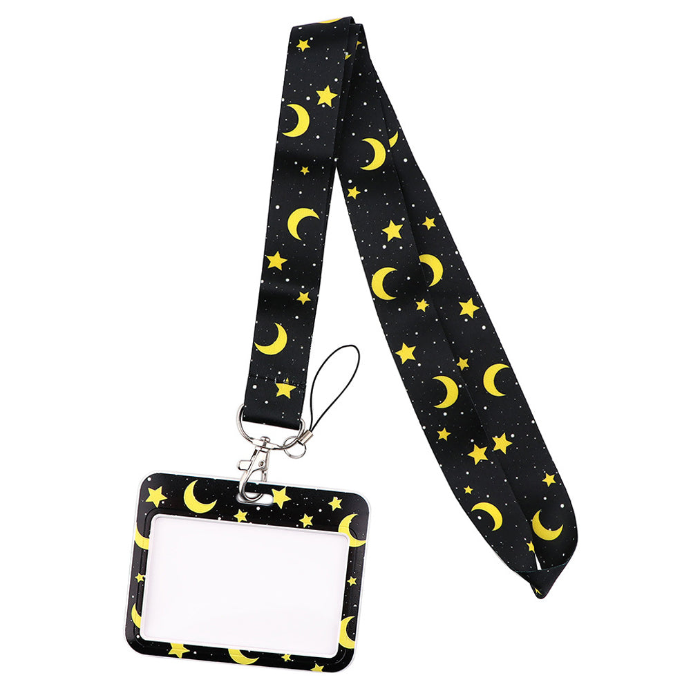 Phone Lanyard with Badge Holder Moon Planet Astronauts Keychain Neck Lanyard Strap ID Holder