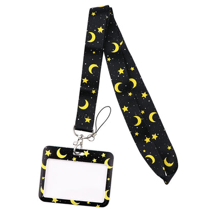Phone Lanyard with Badge Holder Moon Planet Astronauts Keychain Neck Lanyard Strap ID Holder
