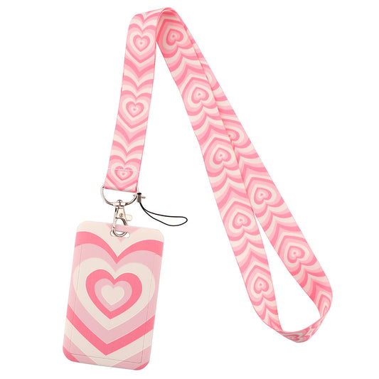 Universal Phone Lanyard Keychain with ID Badge Holder Heart Pattern Neck Strap for Student, Nurse, Teacher