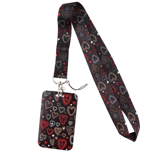Universal Phone Lanyard Keychain with ID Badge Holder Heart Pattern Neck Strap for Student, Nurse, Teacher