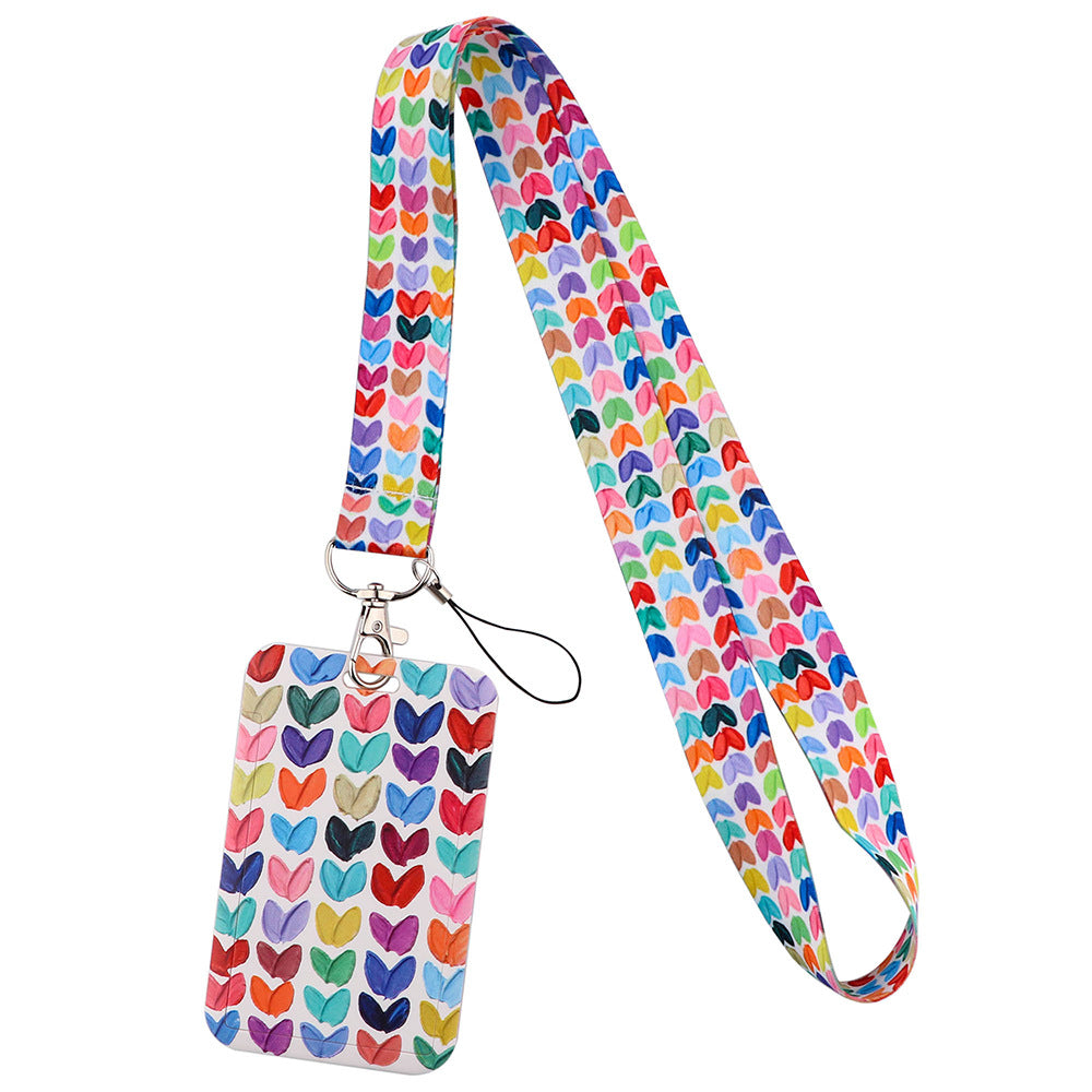 Universal Phone Lanyard Keychain with ID Badge Holder Heart Pattern Neck Strap for Student, Nurse, Teacher