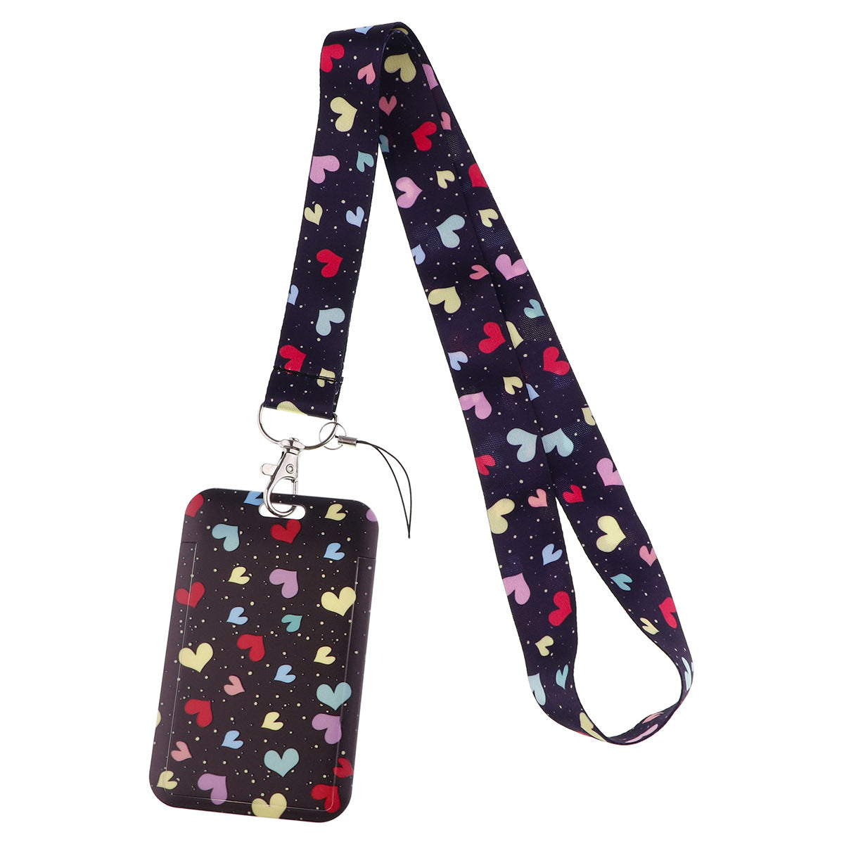 Universal Phone Lanyard Keychain with ID Badge Holder Heart Pattern Neck Strap for Student, Nurse, Teacher