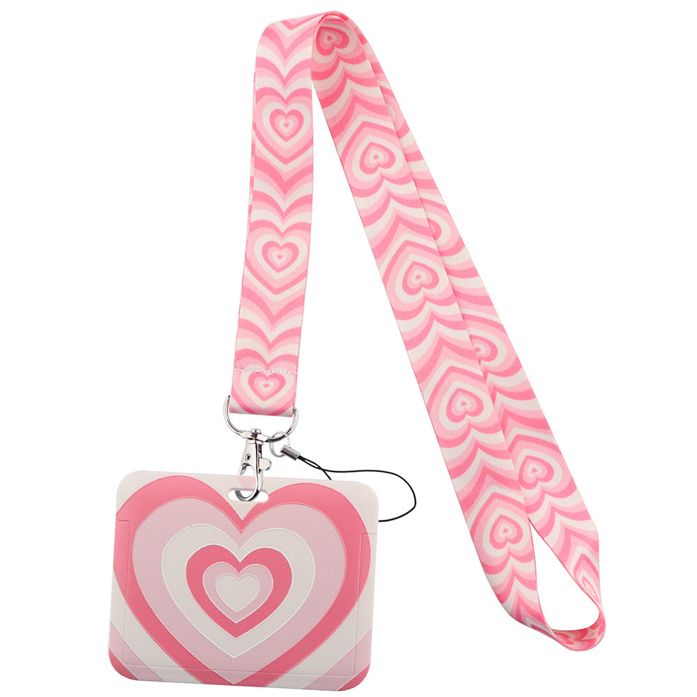 Universal Phone Lanyard Keychain with ID Badge Holder Heart Pattern Neck Strap for Student, Nurse, Teacher