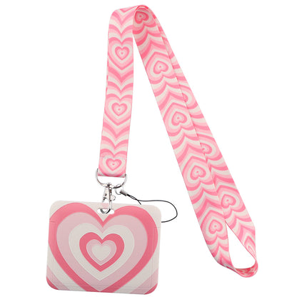 Universal Phone Lanyard Keychain with ID Badge Holder Heart Pattern Neck Strap for Student, Nurse, Teacher