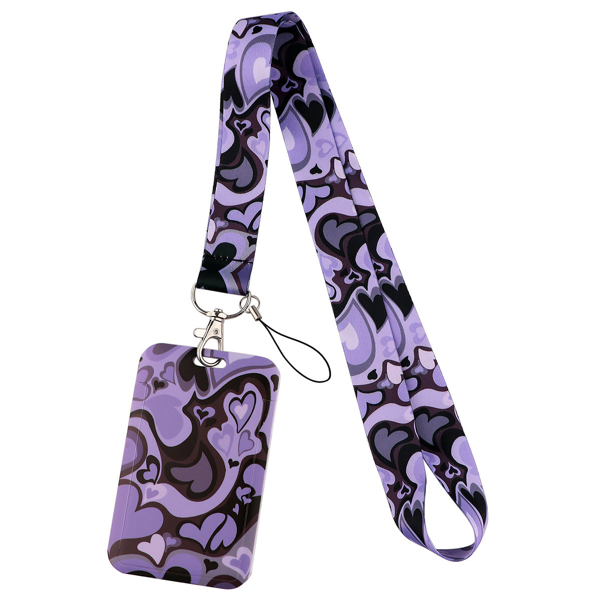 Universal Phone Lanyard Keychain with ID Badge Holder Heart Pattern Neck Strap for Student, Nurse, Teacher