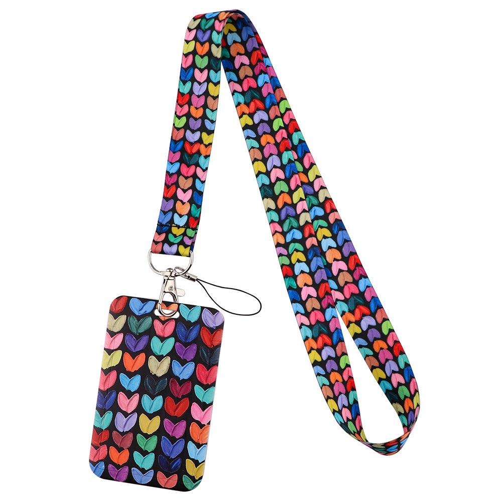 Universal Phone Lanyard Keychain with ID Badge Holder Heart Pattern Neck Strap for Student, Nurse, Teacher