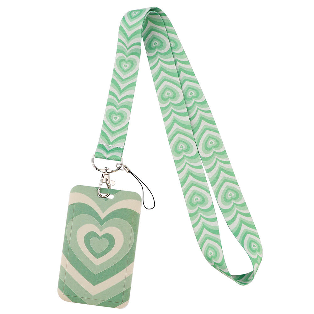 Universal Phone Lanyard Keychain with ID Badge Holder Heart Pattern Neck Strap for Student, Nurse, Teacher