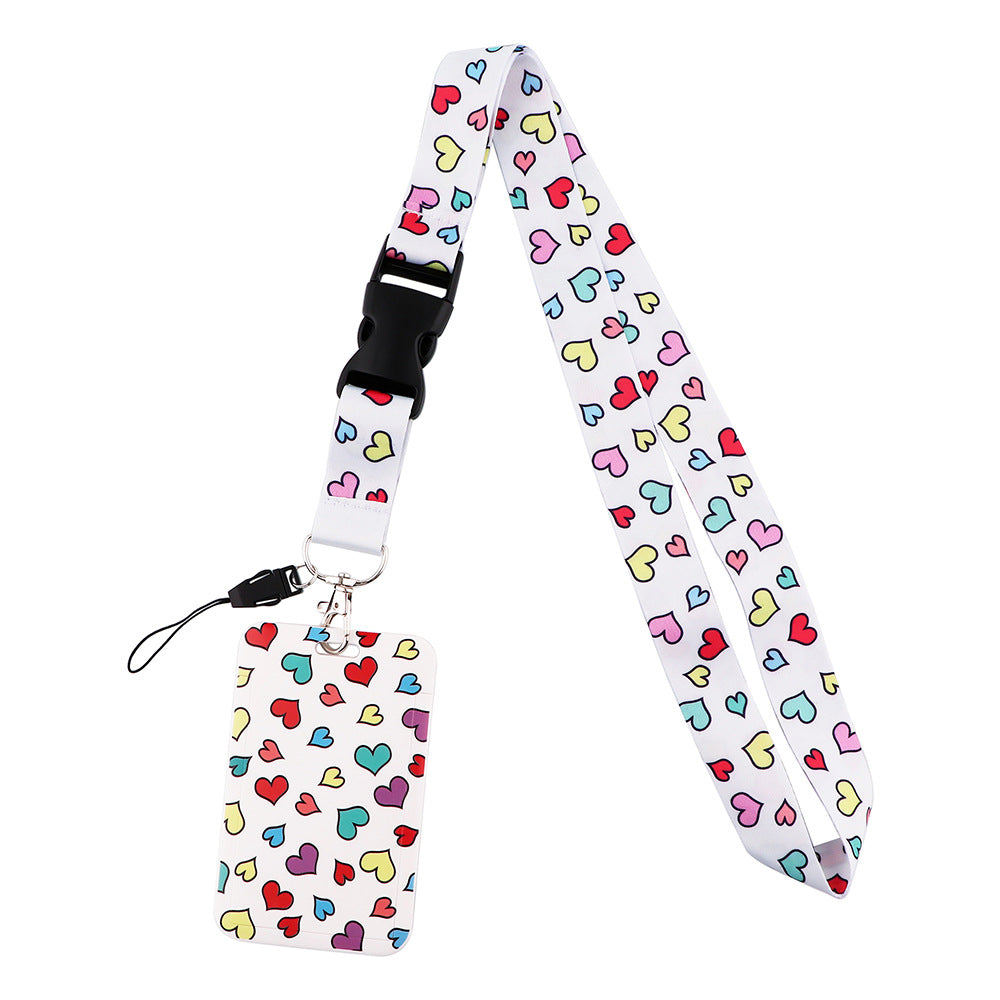 Universal Phone Lanyard Keychain with ID Badge Holder Heart Pattern Neck Strap for Student, Nurse, Teacher