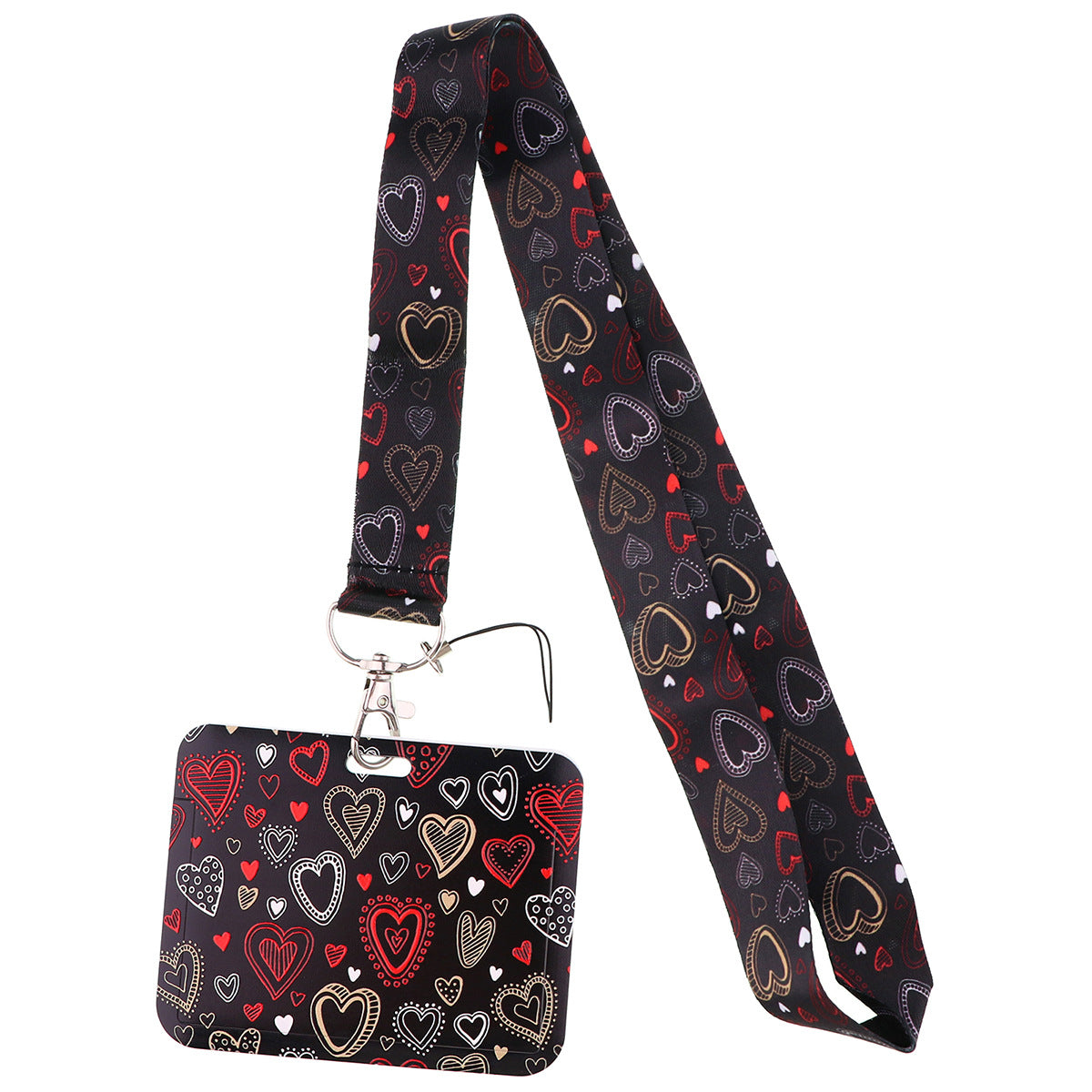Universal Phone Lanyard Keychain with ID Badge Holder Heart Pattern Neck Strap for Student, Nurse, Teacher