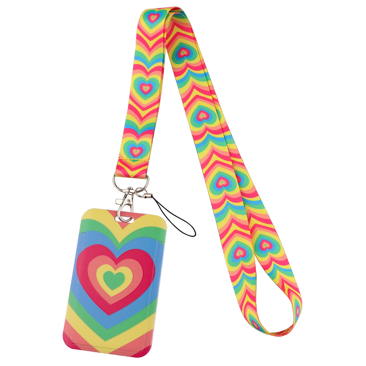 Universal Phone Lanyard Keychain with ID Badge Holder Heart Pattern Neck Strap for Student, Nurse, Teacher