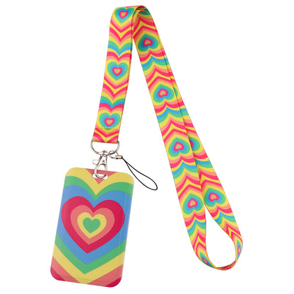 Universal Phone Lanyard Keychain with ID Badge Holder Heart Pattern Neck Strap for Student, Nurse, Teacher