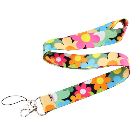 Flower Pattern Mobile Phone Nylon Anti-lost Lanyard Camera Cellphone Name Tag Neck Strap