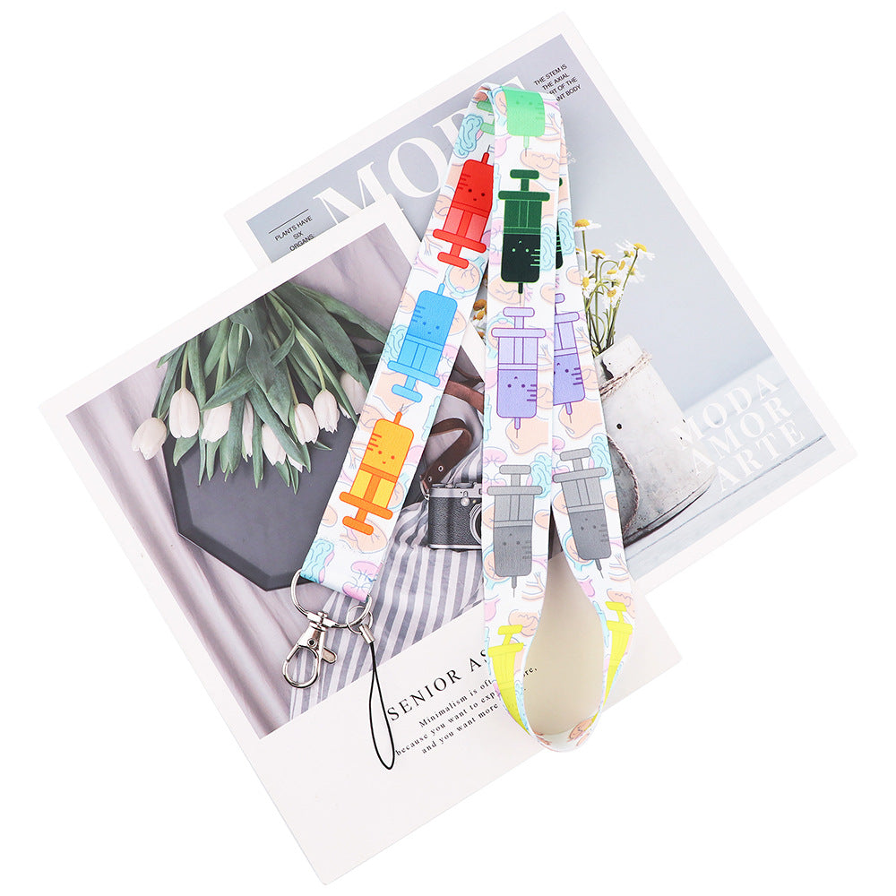 Cartoon Syringe Pattern Phone Anti-drop Lanyard Cellphone Name Tag Badge Nylon Neck Strap
