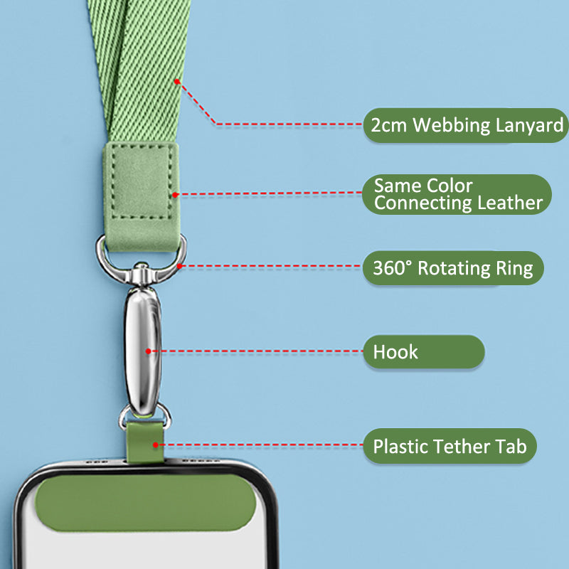 Neck-Mounted Phone Lanyard Anti-Lost Cell Phone Polyester Strap with Metal Buckle, PC Tether Tab