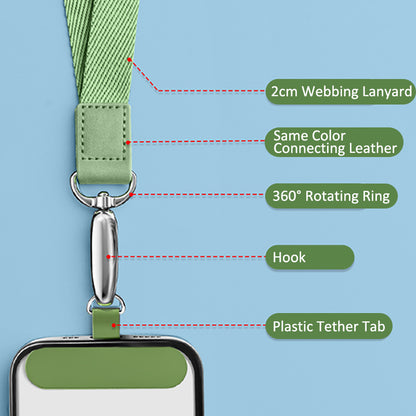Neck-Mounted Phone Lanyard Anti-Lost Cell Phone Polyester Strap with Metal Buckle, PC Tether Tab
