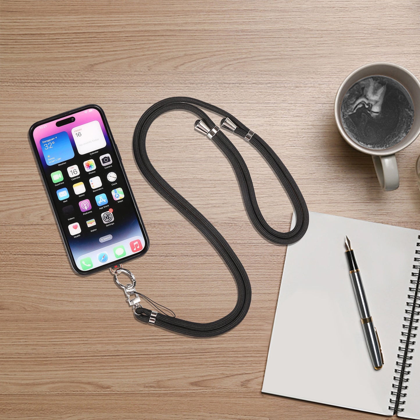 6mm x 160cm Neck-Mounted Phone Lanyard Anti-Lost Two-Way Adjustable Cell Phone Crossbody Strap